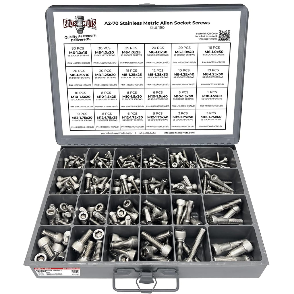 Metric Stainless Steel Allen Socket Head Cap Bolts Screws A2 18-8 (304) Assortment M6 M8 M10 M12-306PCS