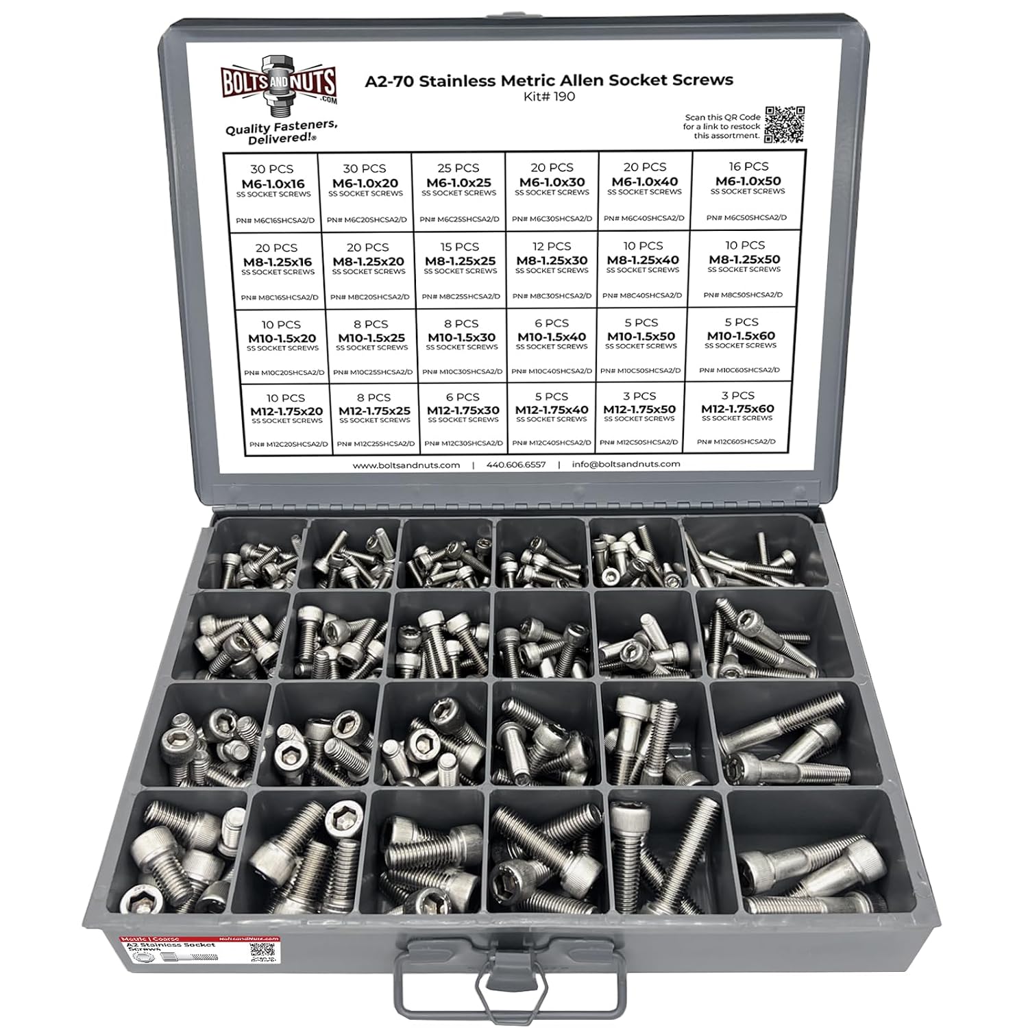Metric Stainless Steel Allen Socket Head Cap Bolts Screws A2 18-8 (304) Assortment M6 M8 M10 M12-306PCS