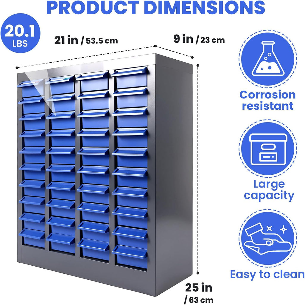 40 Drawer Parts Cabinet,330 Lb Nut and Bolt Storage Cabinet,Abs Nut and Tool Storage Organizer,with Dividers and Labels,Suitable for Studio,Laboratory and Home Use/Blue