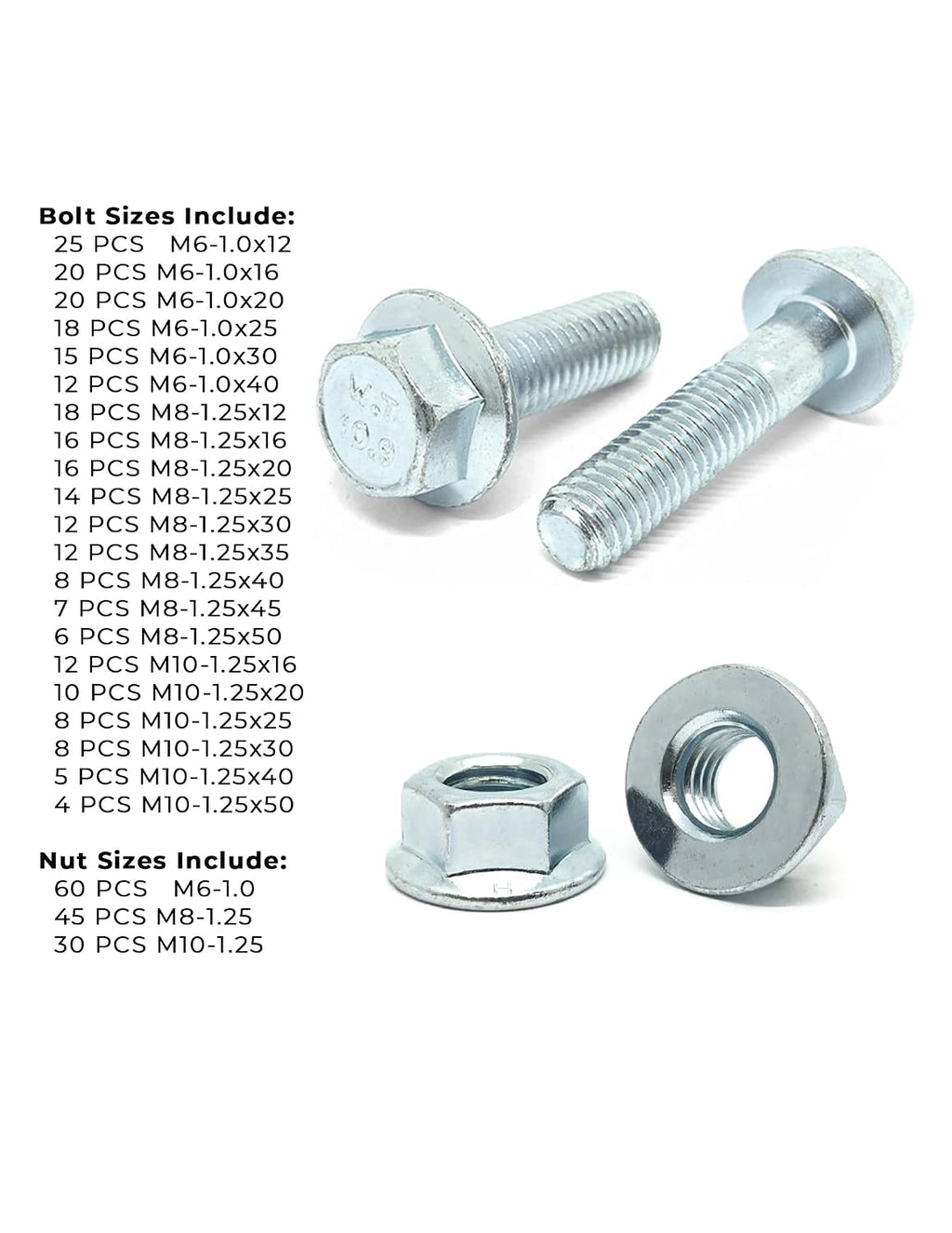 Metric Class 10.9 JIS Hex Cap Flange Frame Bolts & Flange Nuts Assortment Kit - 401 Pieces!