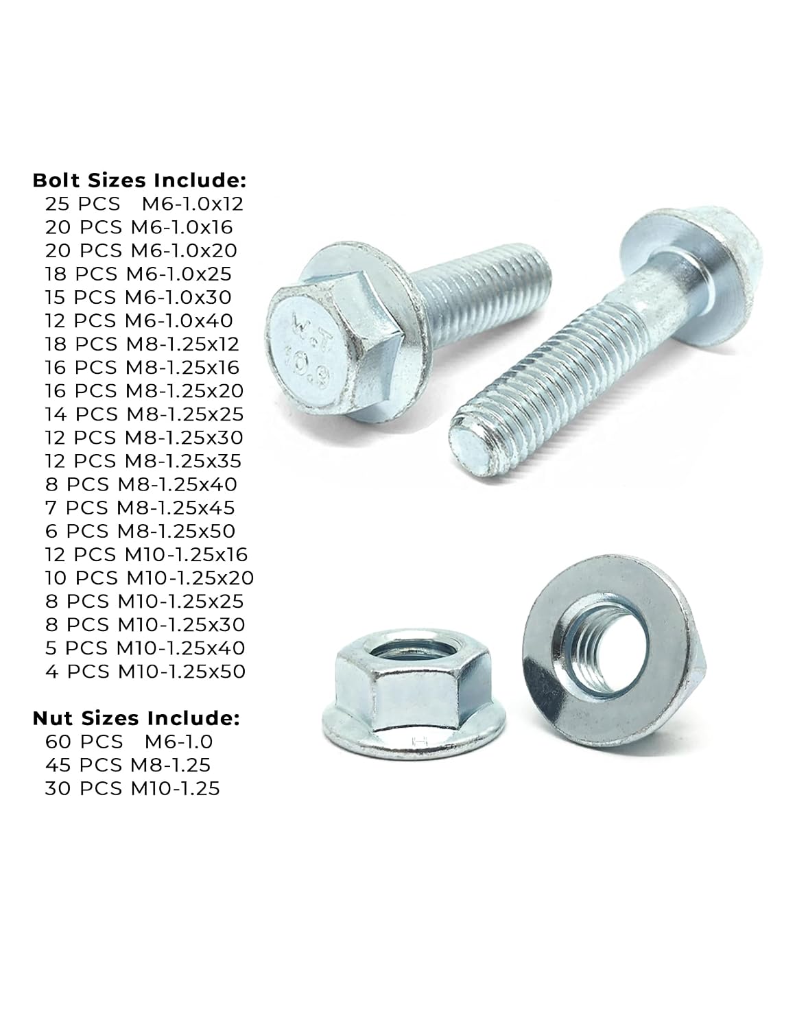 Metric Class 10.9 JIS Hex Cap Flange Frame Bolts & Flange Nuts Assortment Kit - 401 Pieces!