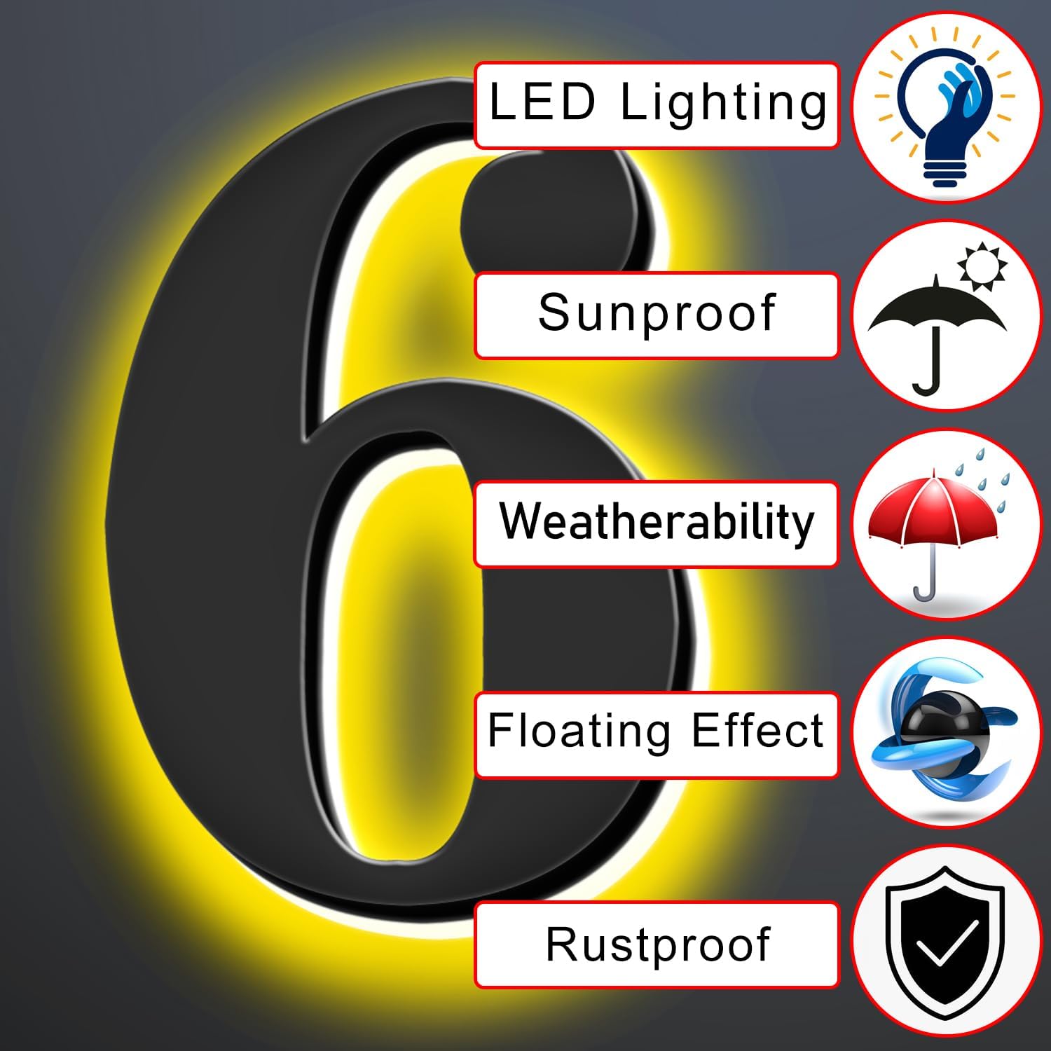 Backlit LED Illuminated House Numbers 20 Inch, Stainless Steel Hand-Polished For House Address Signs, Modern Light Up House Number, Metal Address Numbers With Lights,6
