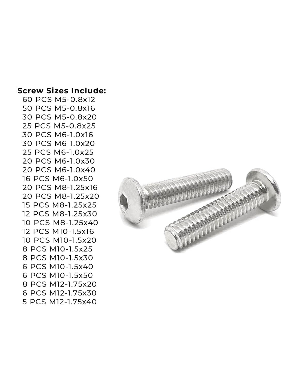 Metric A2-70 Allen Button Head Socket Cap Screws Bolts Stainless Steel Assortment - 453 PCS