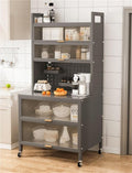 Kitchen Pantry Storage Cabinet Shelf Microwave 6-Tier Stand with Storage with Flip Door and Wheels Metal Sideboard Baker's Rack Coffee Pub for Spices Pots Pans ﻿(Gray,60cm)