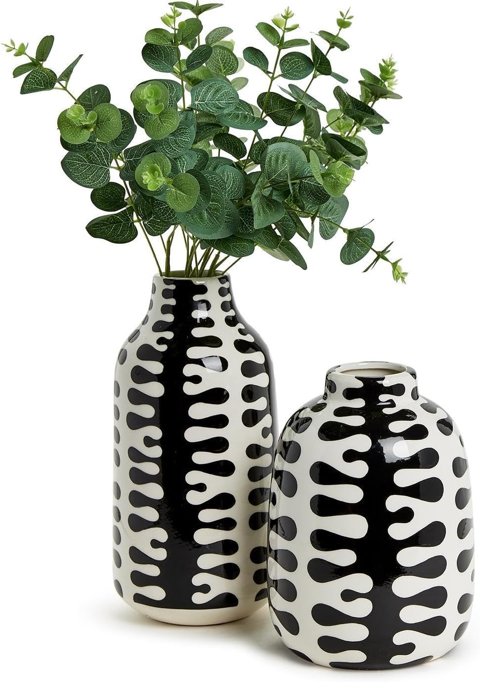 Two's Company Jigsaw Set of 2 Black and White Vase, Ceramic, Black and White, Home Decor Accessories