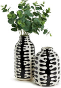Two's Company Jigsaw Set of 2 Black and White Vase, Ceramic, Black and White, Home Decor Accessories