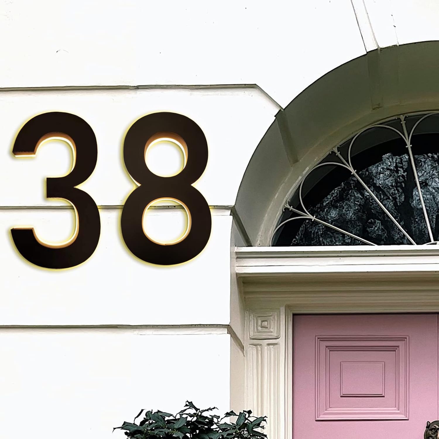 Modern House Numbers Light Up, 18' Backlit Illuminated 3D Floating LED Address Number, Stainless Steel LED Lighted House Number, Warm Light,8