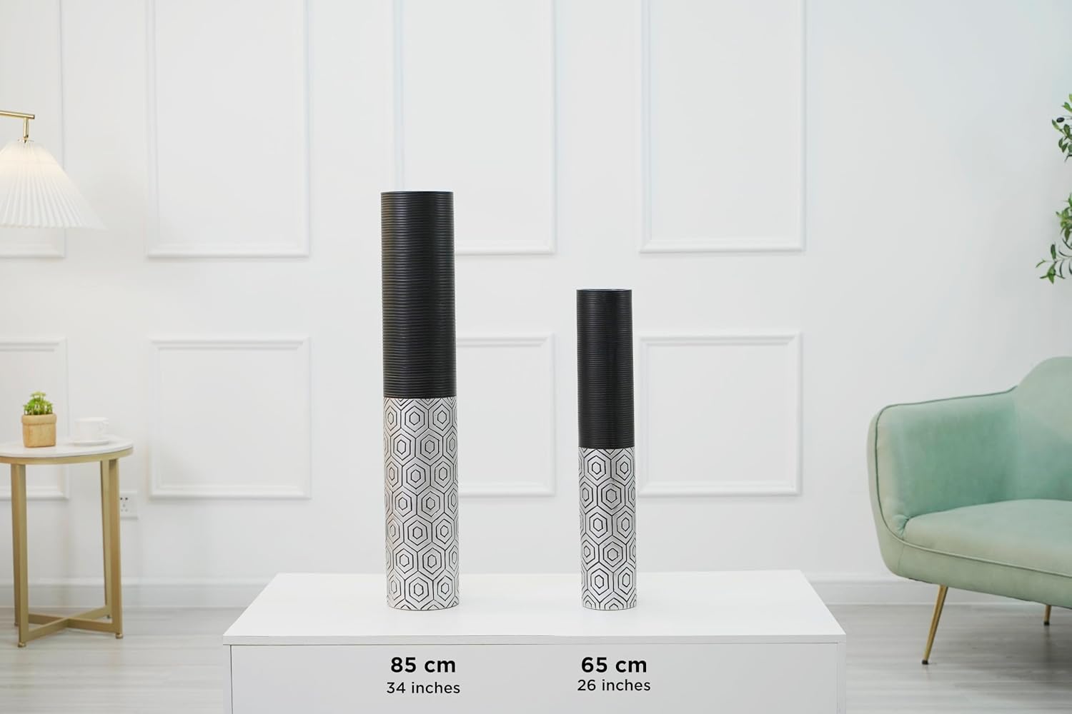 Leewadee Decorative Tall Floor Vase for Living Room Decor, 34 inches, Black Silver, Resin