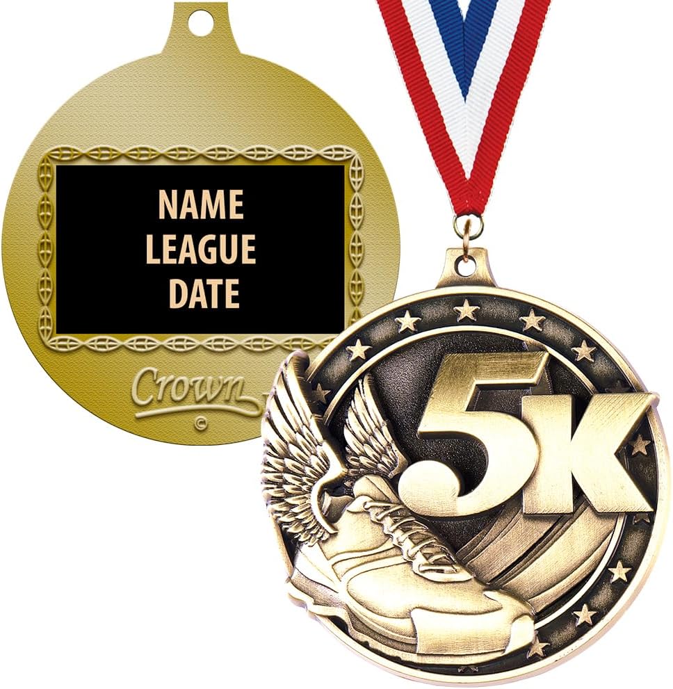 5K Medals, 2' Gold 5K Running Medal Award with Free Custom Engraving Prime