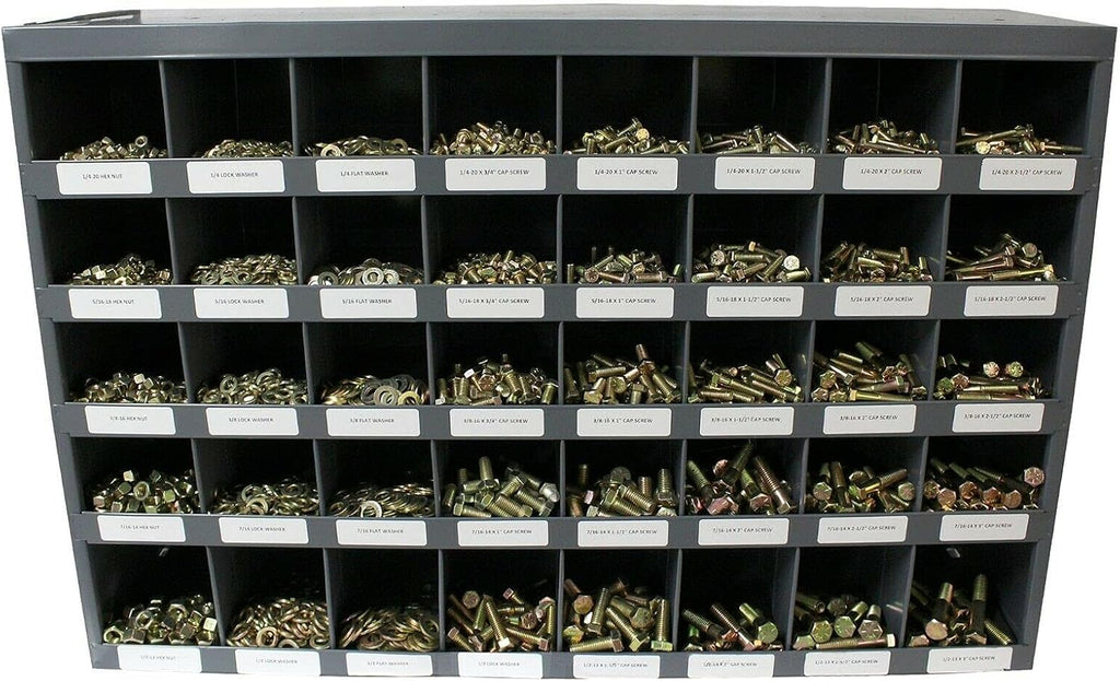 M&M Fasteners Cold Rolled Steel Powder Coated 40 Compartment Pigeon Hole Bin, Bolt Bin 33-3/4' L x 6-1/2' W x 22-1/4' H