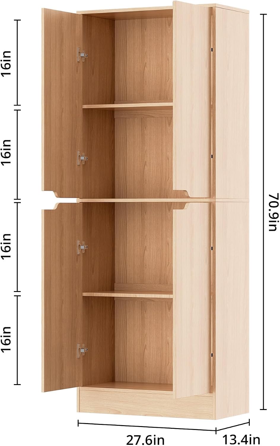 Housoul 71' Tall Freestanding Pantry Cabinet, 4 Doors Larder Cupboard with Adjustable Shelves, Kitchen Hutch for Kitchen & Dining Room, Oak