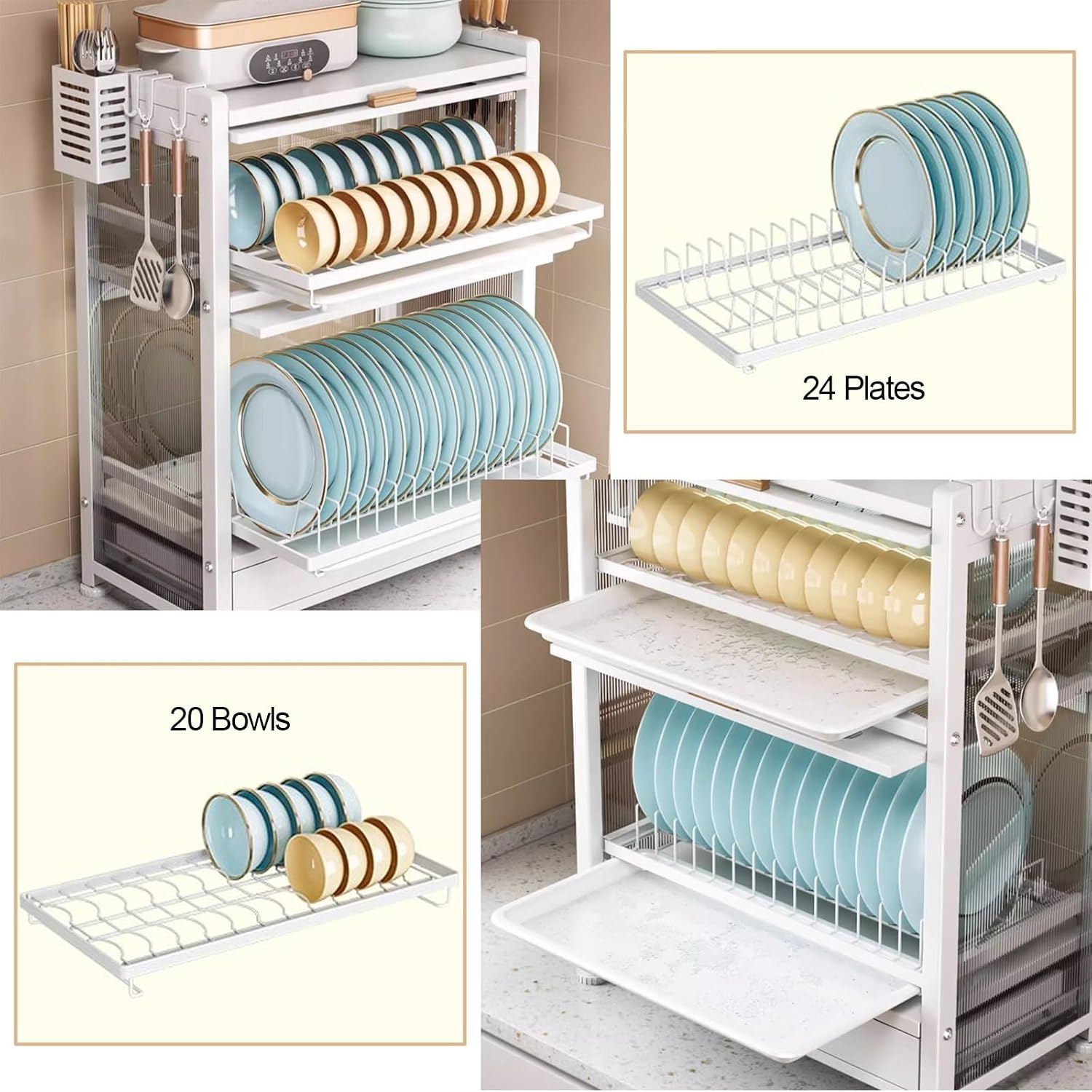 Kitchen Countertop Bakers Rack, with Drawers Dish Cabinet, Dish Drying Rack, Kitchen Storage Cabinet, Microwave Stand, Drainer Cabinet (Color : A)