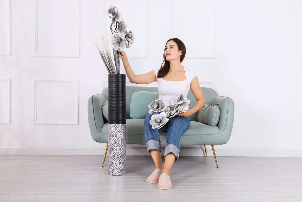 Leewadee Decorative Tall Floor Vase for Living Room Decor, 34 inches, Black Silver, Resin