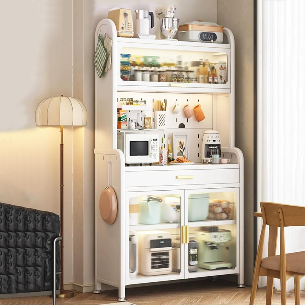 5-Tier Kitchen Bakers Rack with Drawer, Kitchen Cabinets with Worktop, with Wheels, Easy to Move(60cm)