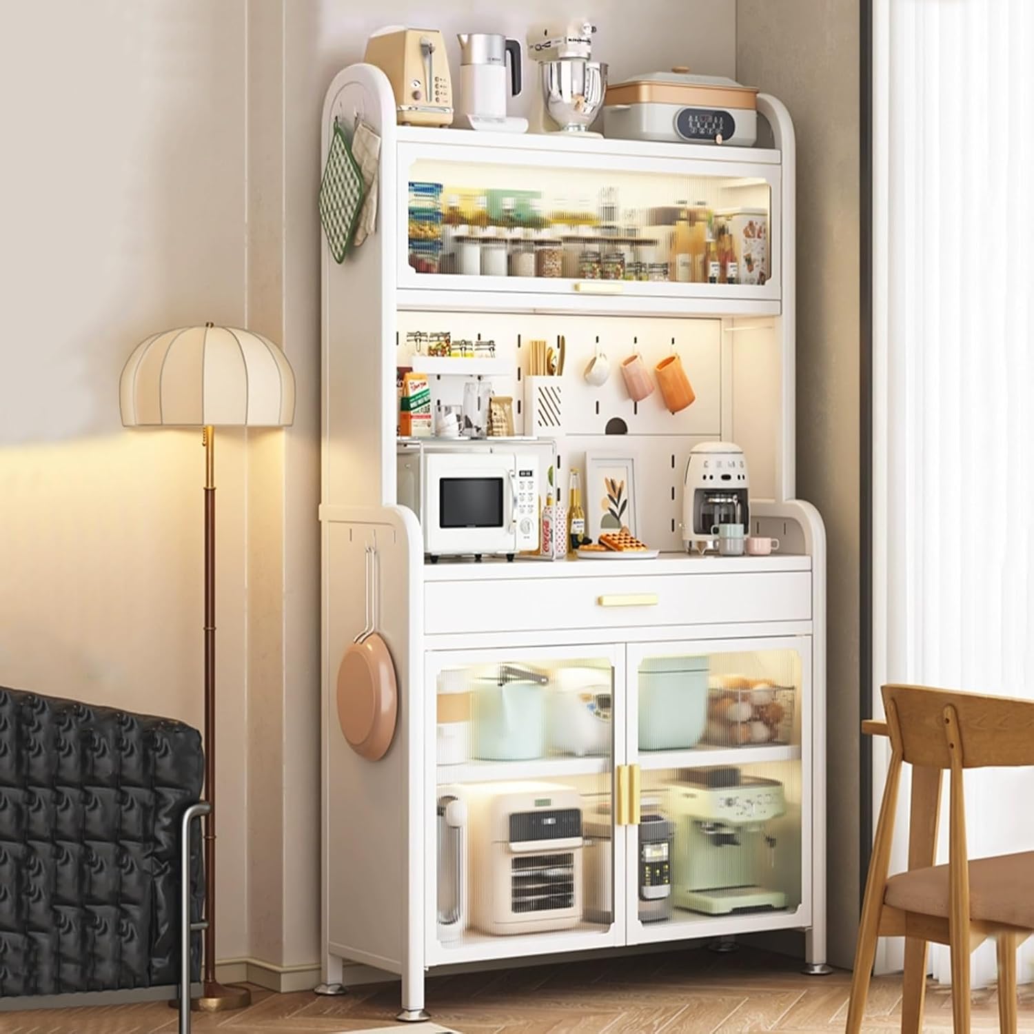 5-Tier Kitchen Bakers Rack with Drawer, Kitchen Cabinets with Worktop, with Wheels, Easy to Move(60cm)