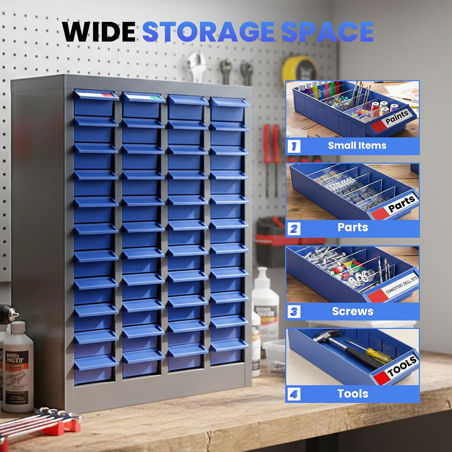 40-Drawer Metal Organizer, Garage Storage Cabinet for Nuts and Bolts, Heavy-Duty ABS Drawers with Alloy Steel Frame, Ideal for Workshop, Office & Home (40 Drawers)