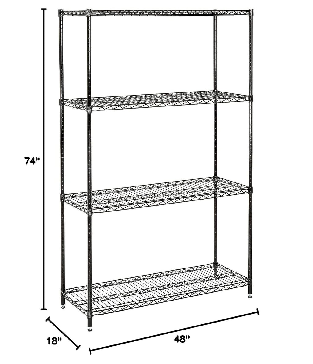 Nexel Economy Adjustable Wire Shelving Unit, 4 Tier, NSF Listed Commercial Storage Rack, 18' x 48' x 74', Black Epoxy