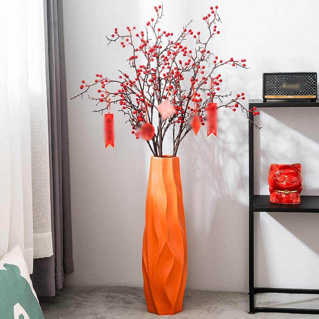 Vases Large Floor Vase,Orange Ceramic Vase,Decorative Tall Flower Holder for Living Room, Home Décor Dried Flower Arrangement Ideal Gift (Color : Orange, Size : 61cm)