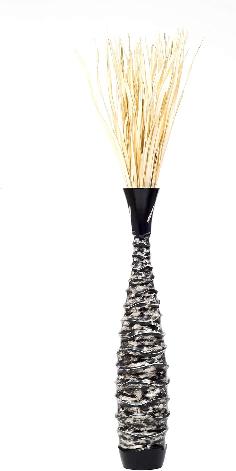 Leewadee Large Black White Home Decor Floor Vase – Wooden 43 inches Tall Farmhouse Decor Flower Holder for Fake Plant and Pampas Grass