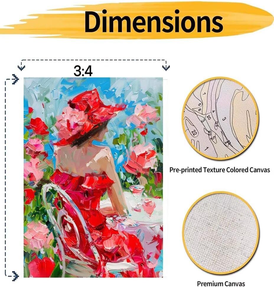 Paint by Number for Adults Woman Adult Paint by Number on Rolled Canvas Drawing Acrylic Paintwork DIY Crafts Without Frame Red40x53 inch Model YEYUMEOZY-M