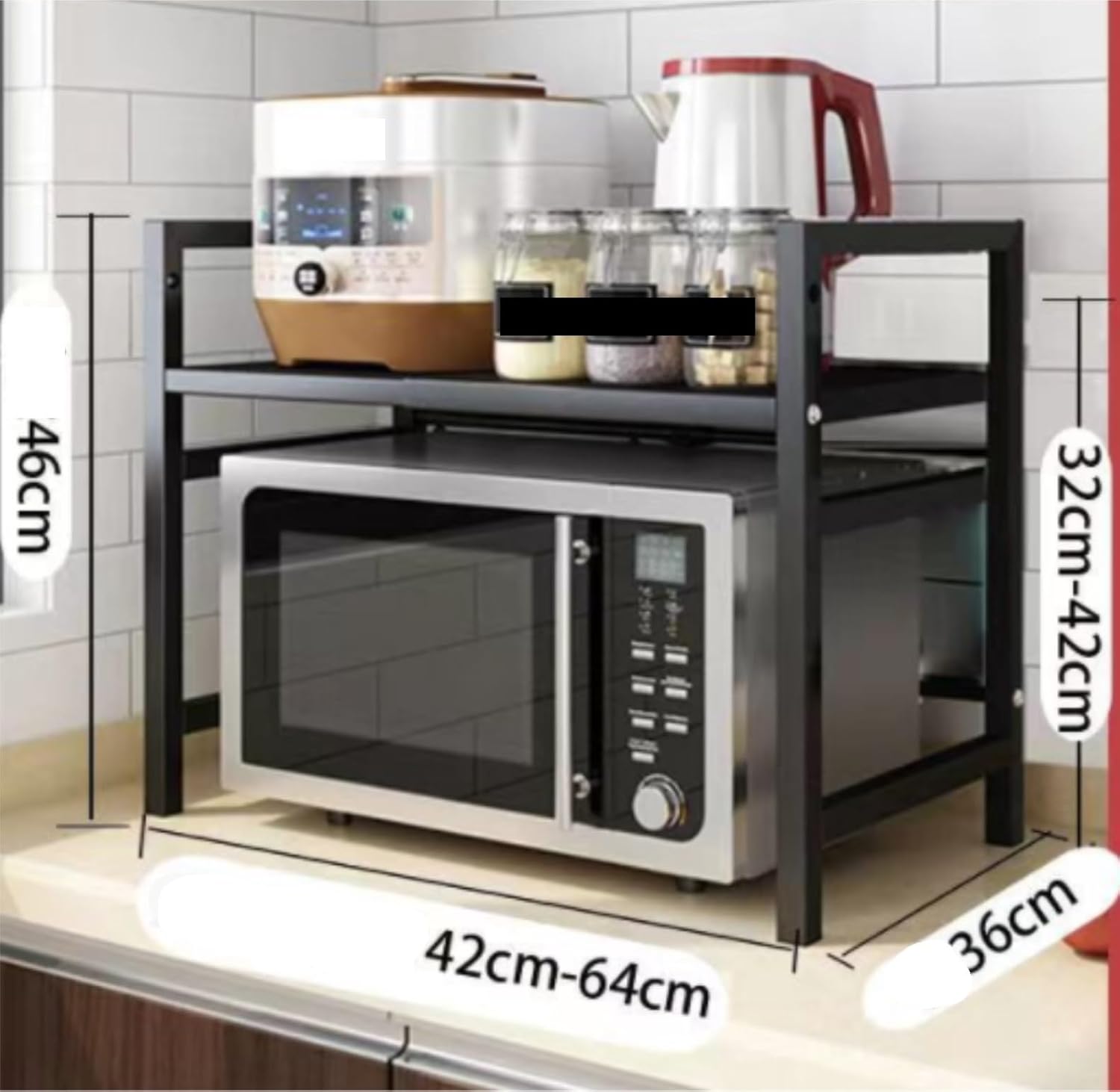 Microwave Oven Rack,Multifunctional Kitchen Baker's Rack - Metal Microwave Stand & Oven Storage Shelf, Modern Black Counter for Home Organization & Cooking Essentials