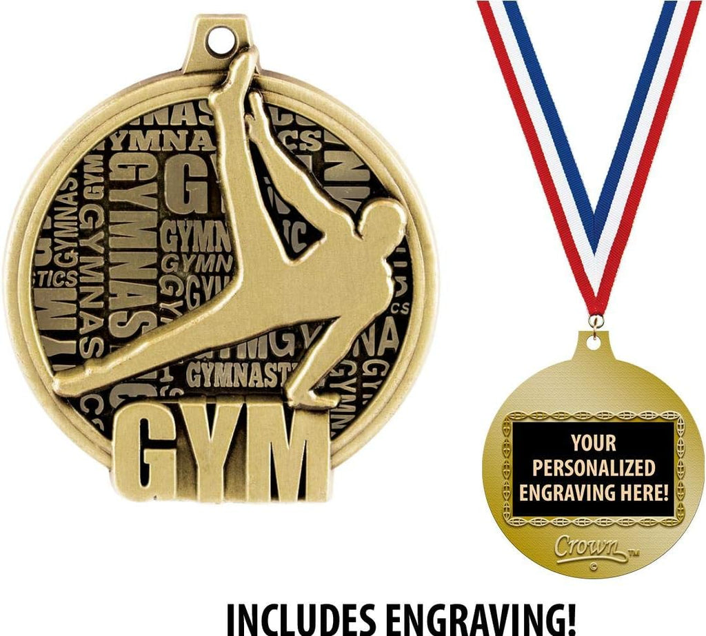 Crown Awards Custom Gymnastics Medals, 2' Boys Gymnastics Medal with Free Neck Ribbon and 4 Lines of Engraving Included
