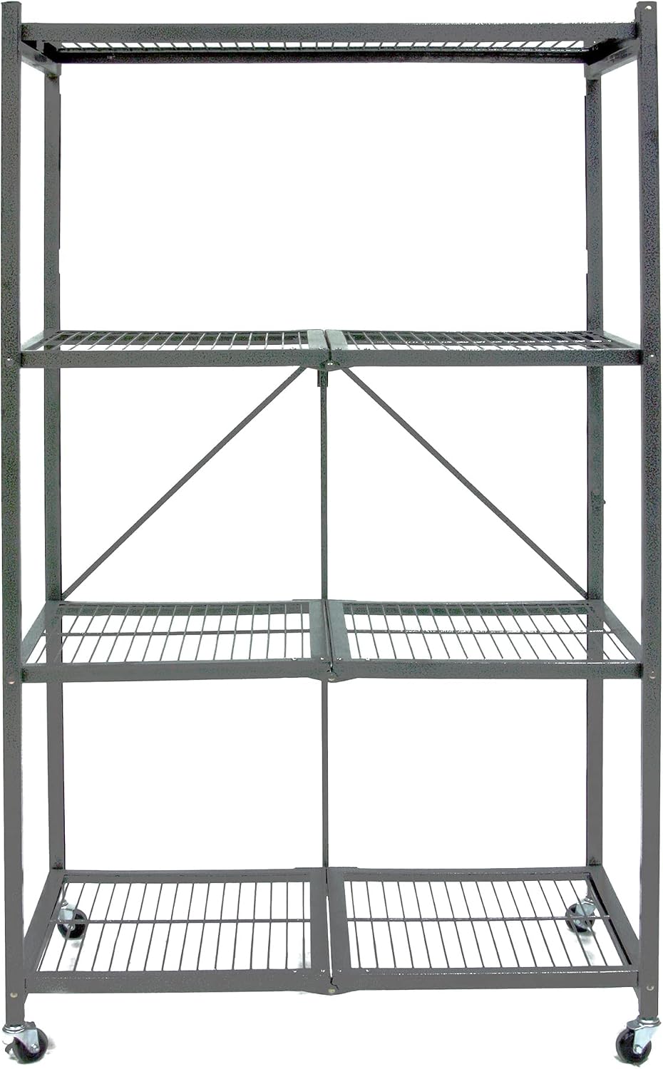 Origami 2-Pack R5 Series Foldable 4-Tier Steel Storage Rack, Pewter – Heavy-Duty Metal Shelving Unit w/ Removable Wheels for Laundry Room or Garage – Rolling Organizer for Home, Office & Warehouse