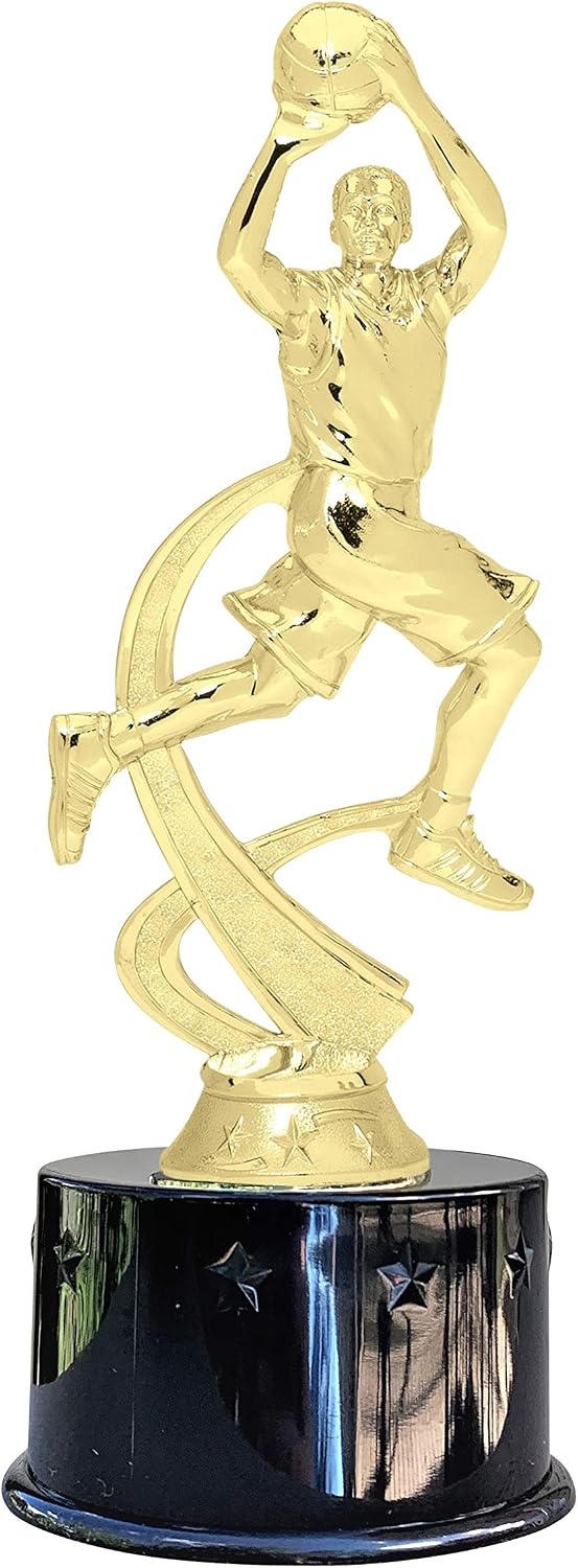 Express Medals Male Boys Basketball Award Trophy Party Favor Gift Prize Including 4 Gold Color Decals to Custom Personalize The Black Round Base