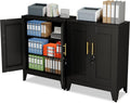 GAIOUS Black Metal File Cabinet with Lock (Two Units), Steel Storage Cabient with 2 Doors and 2 Adjustable Shelves, Multifunctional Locked Cabinet for Home/Office/Garage/Tool Room, Accent Furniture