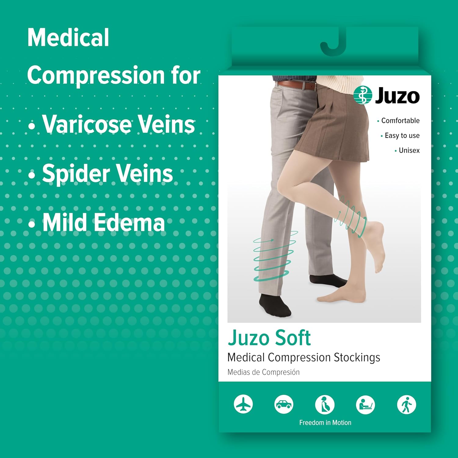 Juzo Soft 2002, Pantyhose 30-40 mmHg, Open Toe Compression Hose for Men & Women, Regular, 1 (I), Black