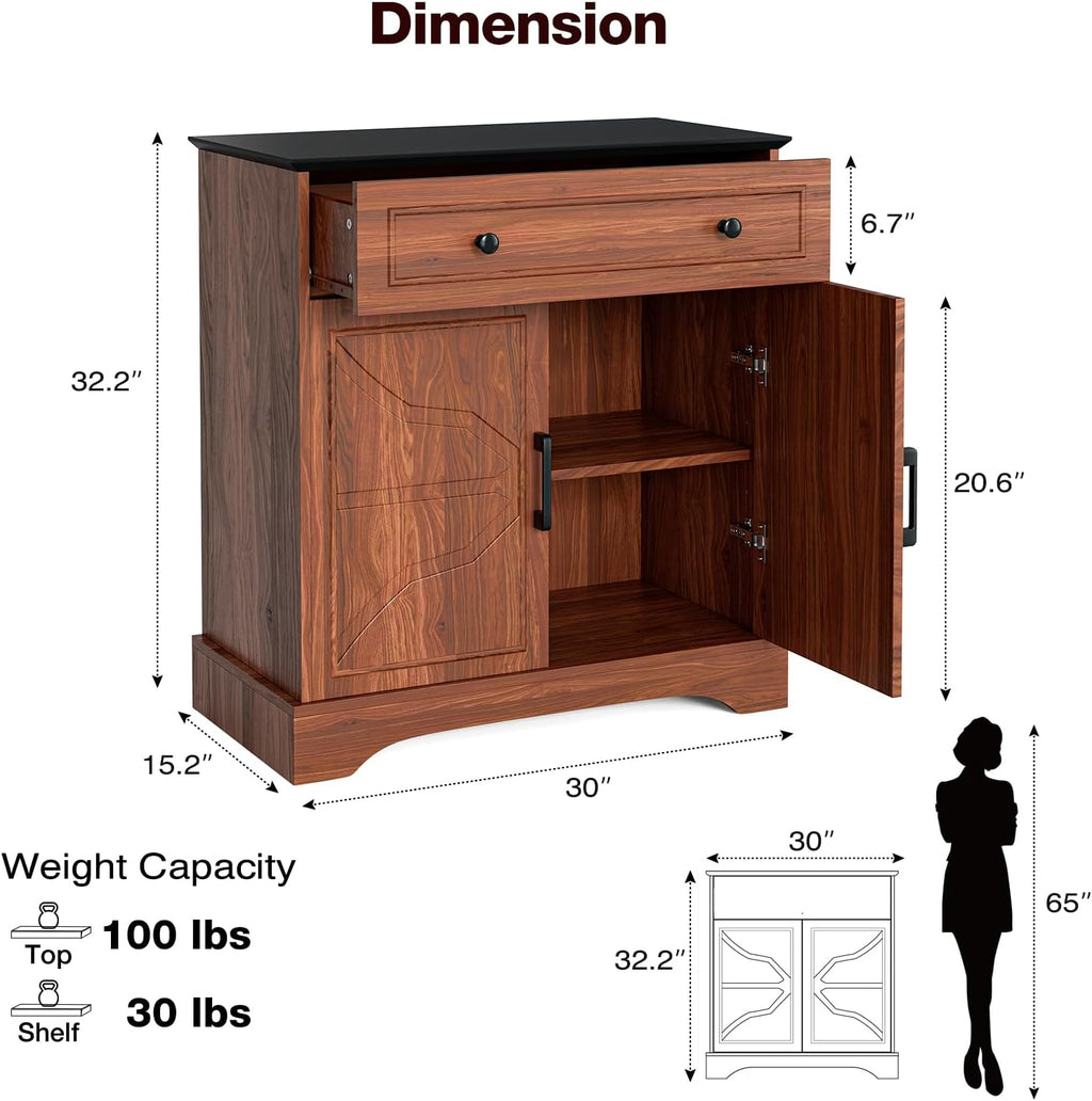 LCRBOL Buffet Cabinet with Storage, Coffee Bar with Drawer & Adjustable Shelf, Modern Sideboard for Kitchen, Dining Room, Living Room, Walnut