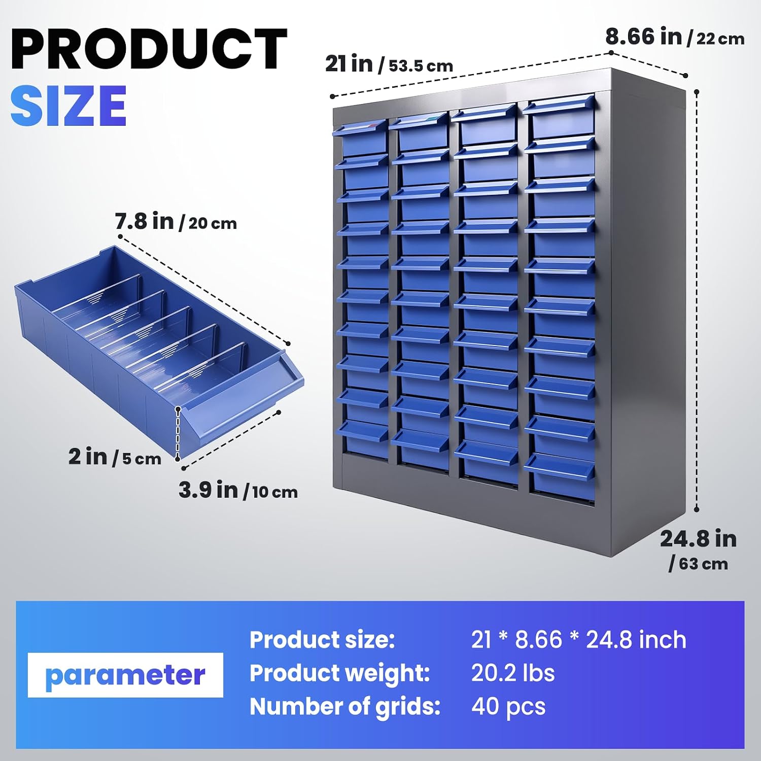 40-Drawer Metal Organizer, Garage Storage Cabinet for Nuts and Bolts, Heavy-Duty ABS Drawers with Alloy Steel Frame, Ideal for Workshop, Office & Home (40 Drawers)