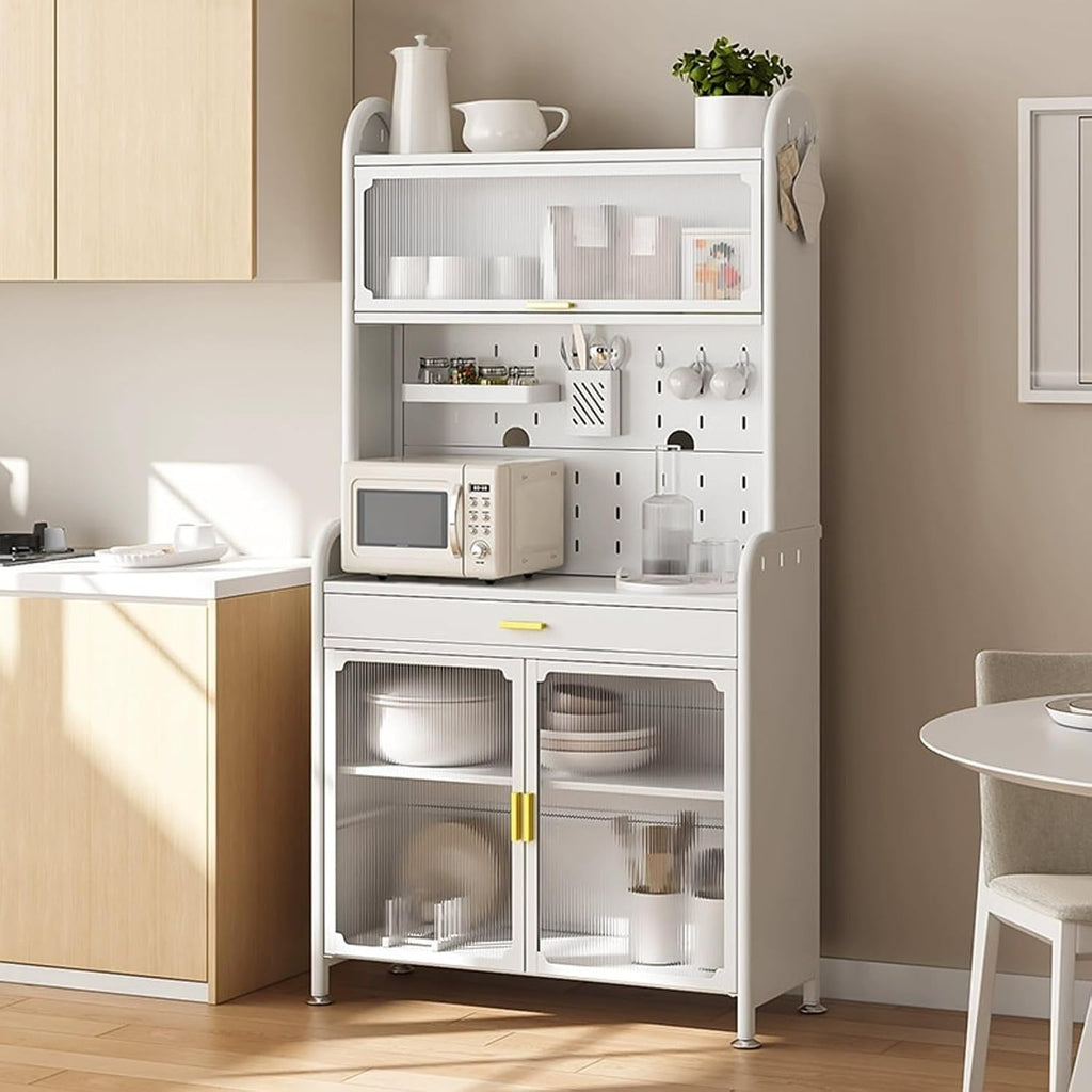 Large Bakers Rack with Drawer, Kitchen Microwave Oven Stand with Shelves, Expand Space, Easy Installation(80cm)