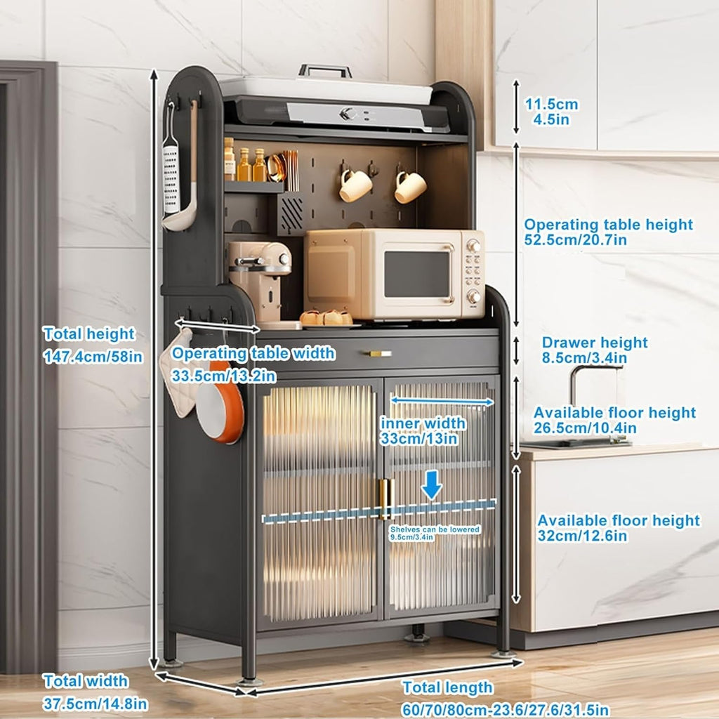 4-Tier Kitchen Pantry Storage Cabinet, Versatile Baker's Rack with Drawer & Pegboard, Flip Door Design for Home, Garage & Kitchen Organization - Ideal for Spices, Pots & Pans