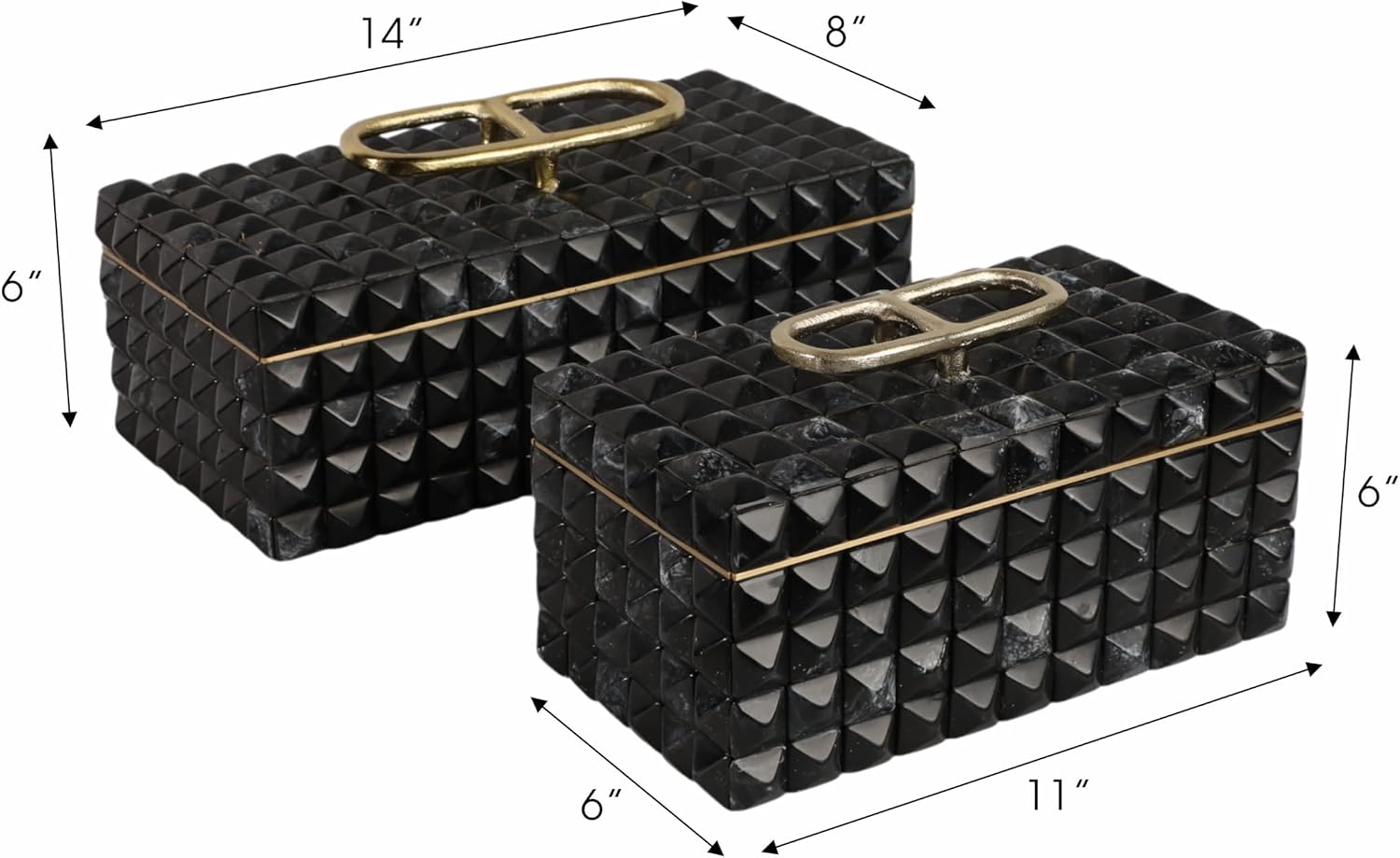 Decorative Jewelry Boxes for Home Decor – Elegant Keepsake and Storage Boxes with Lid – Studded Pattern Home Organizer for Living Room Decor, Bedroom, Office, or Shelf Set of 2 – 6' Gray & Gold