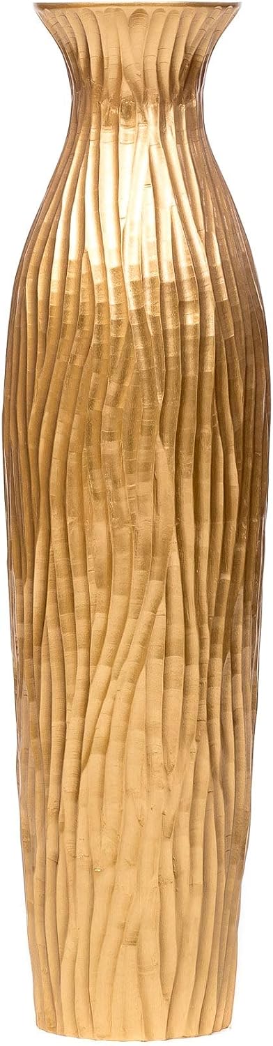 Leewadee Large Gold Home Decor Floor Vase - Wooden 26 inch Tall Farmhouse Decor Flower Holder for Fake Plant and Pampas Grass