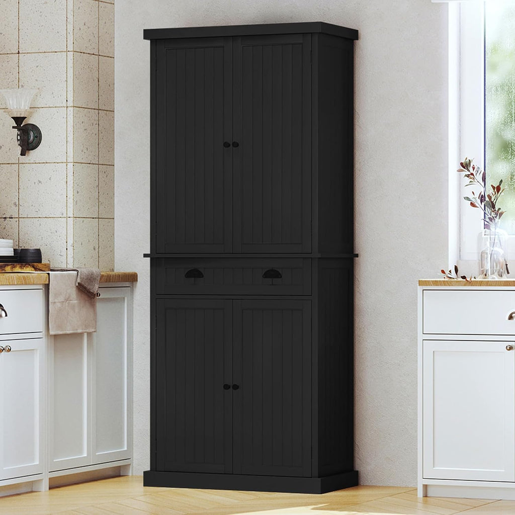 ARTPOWER 72' Pantry Storage Cabinet with Drawer, Freestanding Tall Cupboard Storage Cabinet, Utility Pantry with Door Shelves and 2 Adjustable Shelves for Kitchen, Dining Room,Living Room, Black