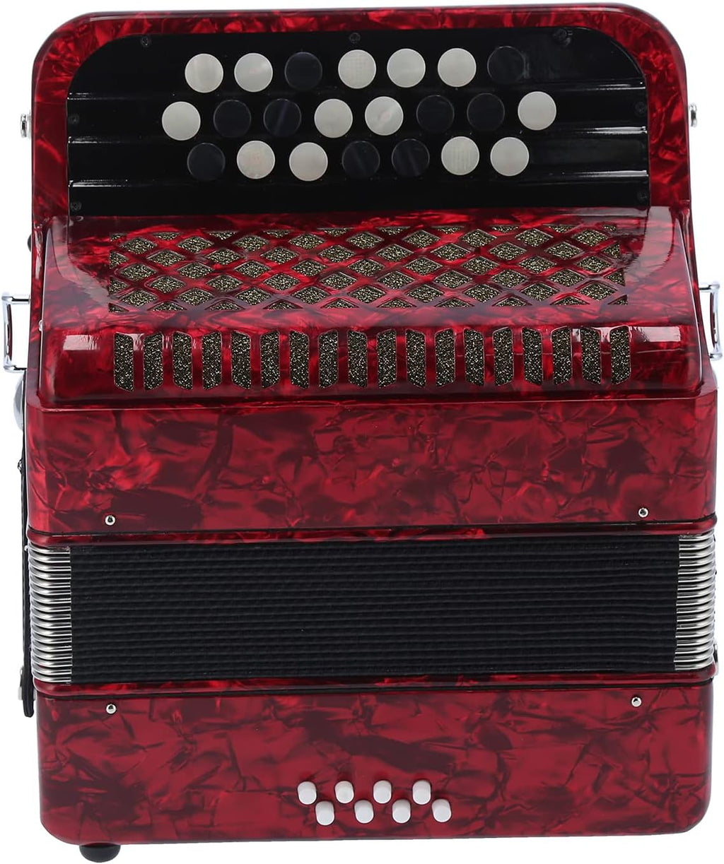 22 Key 8 Bass Button Accordion with Bag, Beginner Adult Professional Accordion, Rich Timbre With Shoulder Strap Comfortable ＆ Sensitive Button (Red)