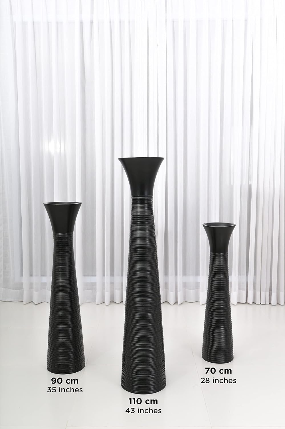 Leewadee Large Black Home Decor Floor Vase - Wooden 41 inch Tall Farmhouse Decor Flower Holder for Fake Plant and Pampas Grass