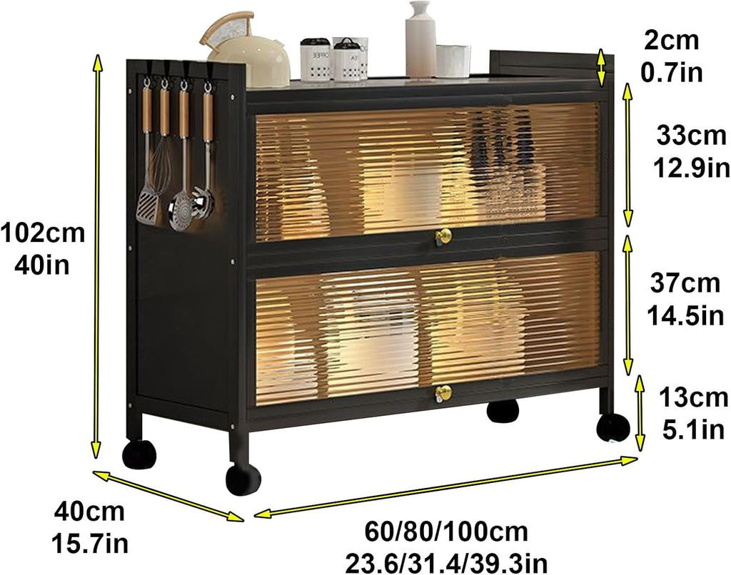 Kitchen Bakers Rack with Cabinets Kitchen Cabinet Storage with Flip Door Cabinet, Microwave Oven Shelf Cabinet, Pantry Storage Cabinet, for Spices, Pots and Pans (Color : 3 Layers, Size : 80c