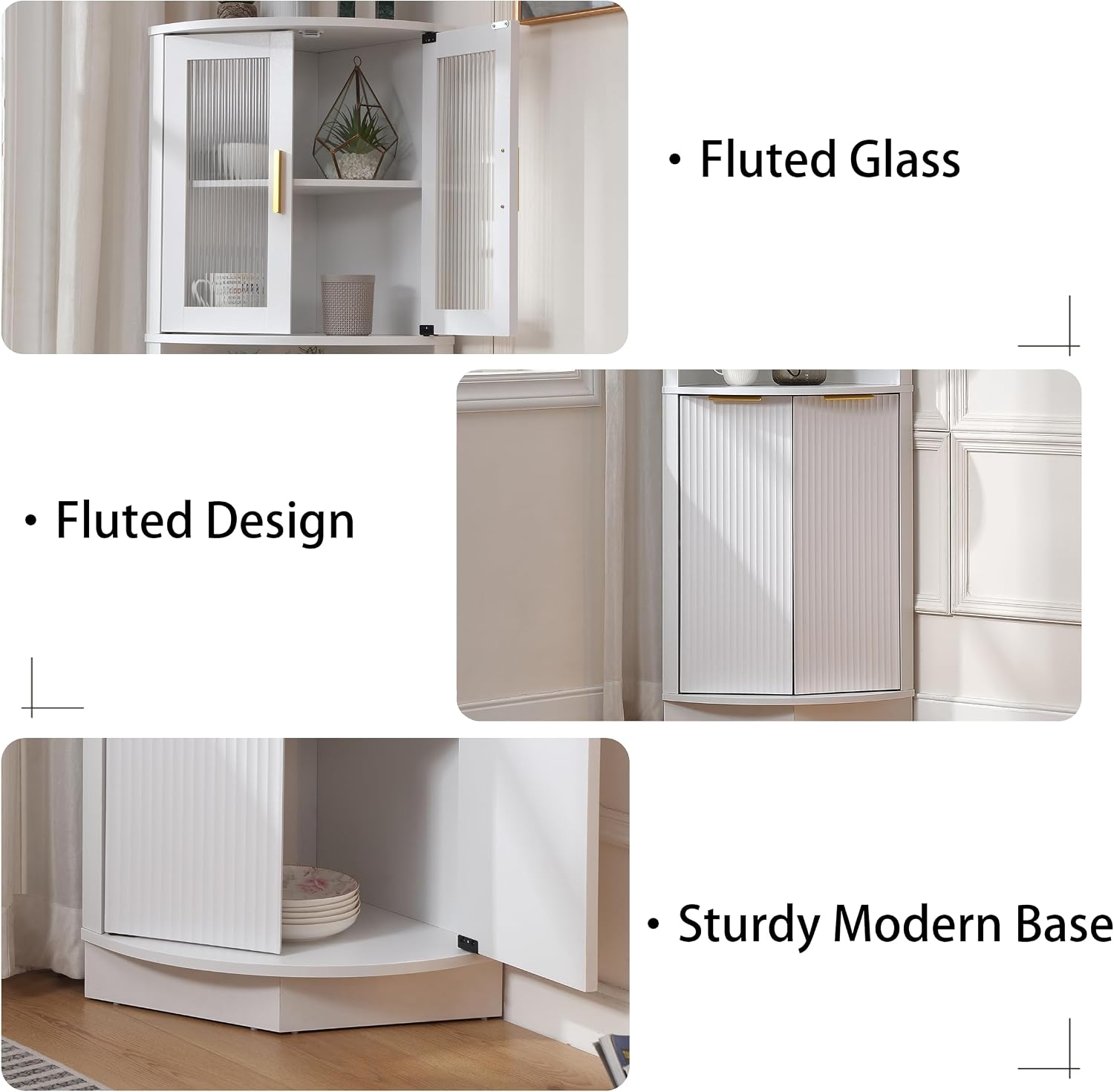 FOREST GRAVITY 64.57'' Tall Corner Cabinet with Shelves for Great Storage and Showcase,Storage Cabinet Double as Corner Liquor Cabinet with Pentagon Design for Livinng Room,Kitchen and Bathroom,White
