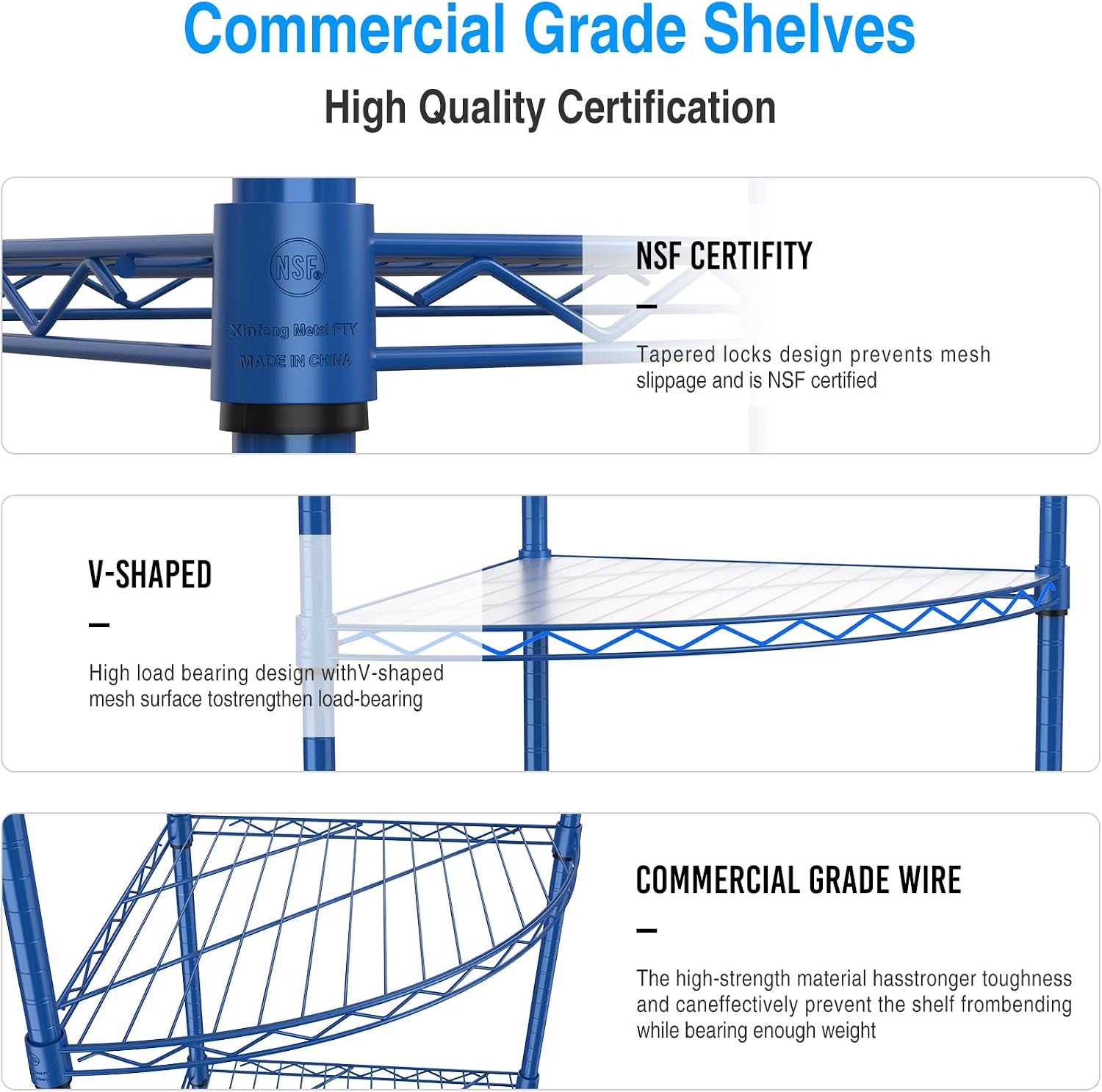 6 Tier NSF Corner Wire Shelf Shelving Unit, 18 x 18 x 72 Inch 420lbs Capacity Heavy Duty Adjustable Metal Storage Rack with Leveling Feet & Shelf Liners for Office Kitchen Bathroom and More - Blue