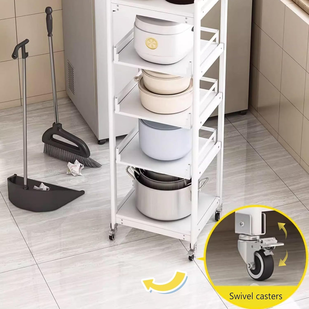 Kitchen Shelving Unit Adjustable Heigh, 5-Tier Food Corner Bakers Rack with Wheels, for Restaurant Laundry Bathroom Garage Warehouse