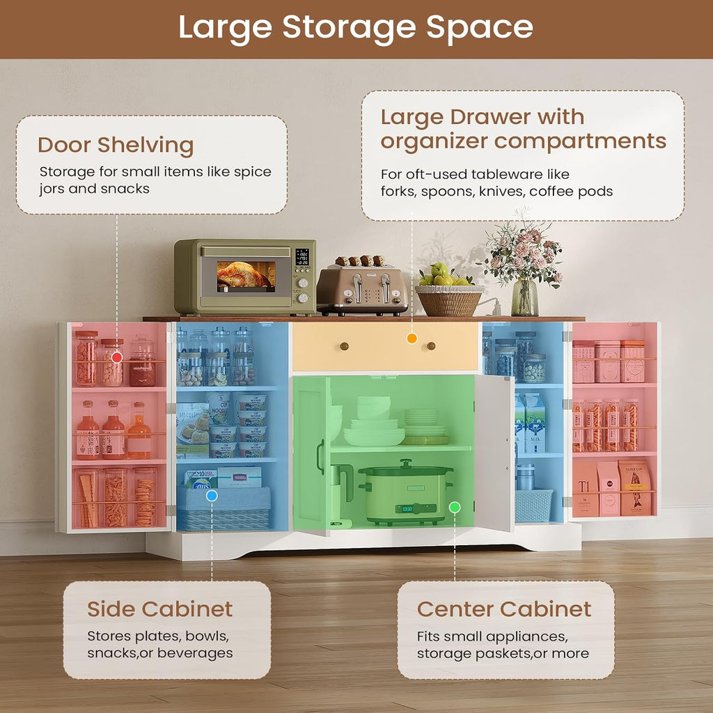 Brinlawb Buffet Cabinet with Storage & Charging Station, 53' Farmhouse Coffee Cabinet with Compartment Drawer, Sideboard Cabinets with Door and Adjustable Shelves for Kitchen, White