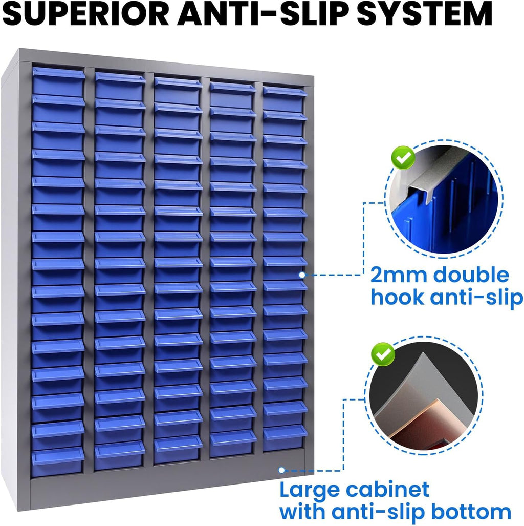 75 Drawer Heavy Duty Parts Cabinet, Stainless Steel Frame|ABS Drawers with Labels/Divider, 550Lbs Nut Bolt Screw Organizer for Workshop, Garage, Hardware Storage