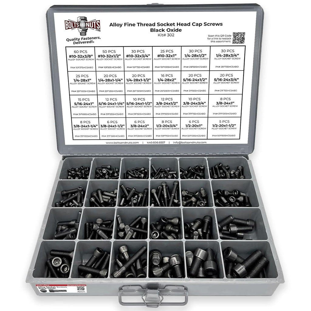 Inch Alloy Allen Fine Thread Socket Head Cap Screws Bolts Black Oxide Assortment - 453 PCS