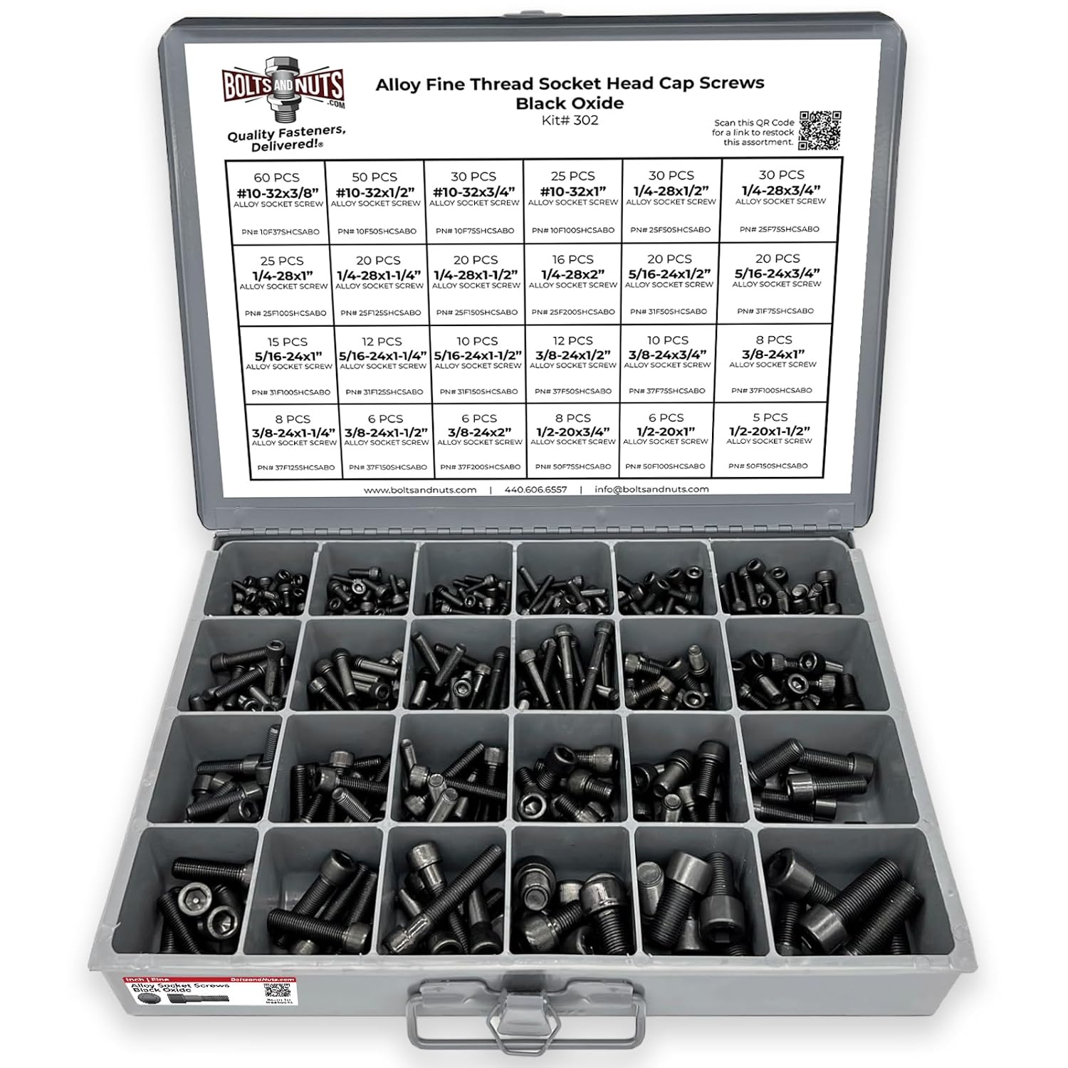 Inch Alloy Allen Fine Thread Socket Head Cap Screws Bolts Black Oxide Assortment - 453 PCS