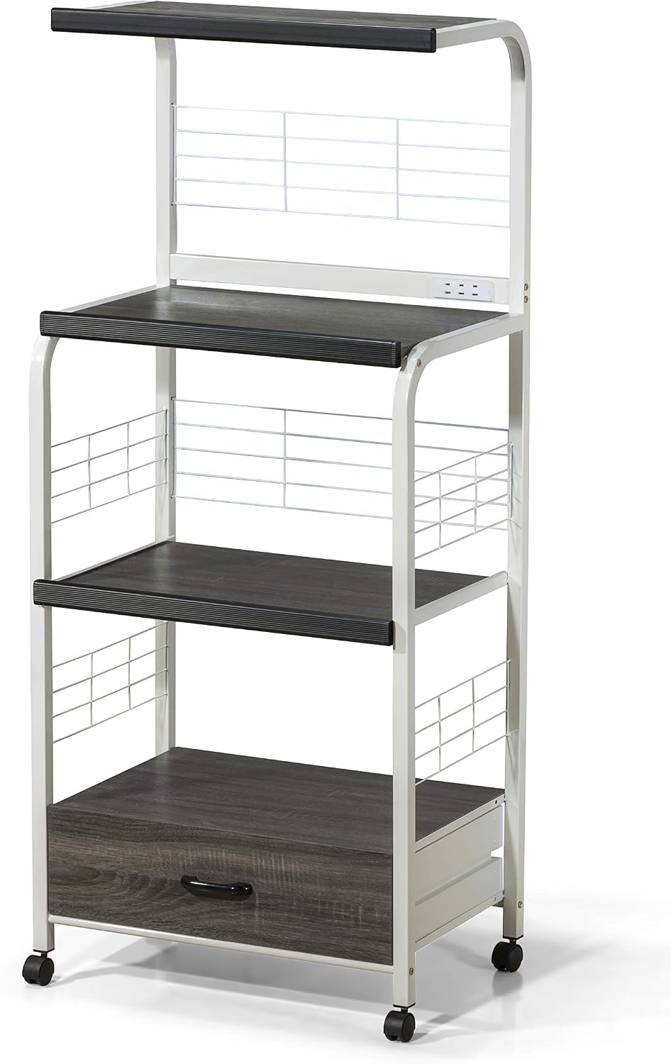 Crown Mark Kitchen Shelf with Casters Baker's Rack, White