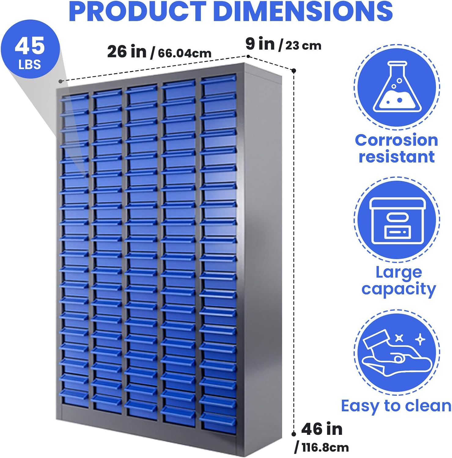 CETIVENO100 Drawer Parts Cabinet, 26'X 9'X 46' Nut and Bolt Storage Organizer, Abs Nut and Tool Storage Organizer, with Dividers and Labels for Laboratory, Studio, Home Use/Blue(100)
