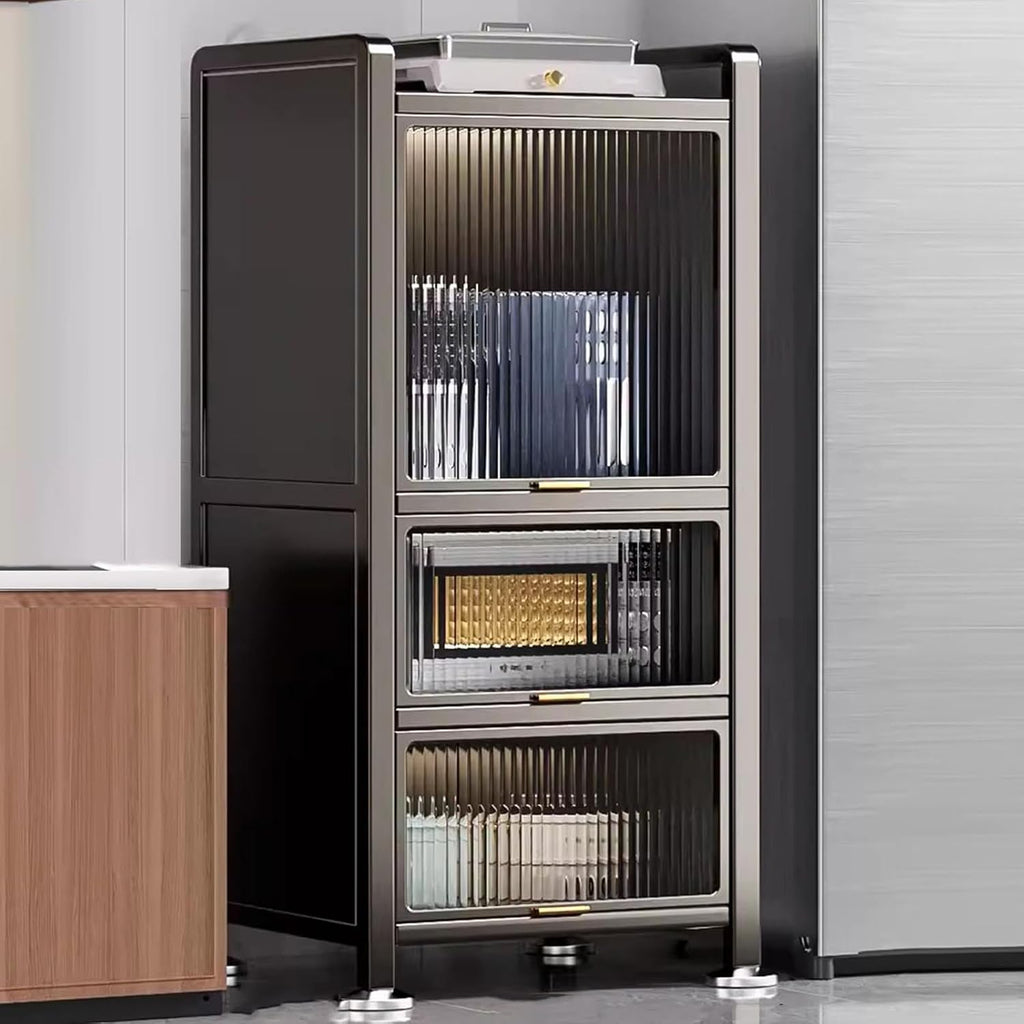 Coffee Bar Cabinet with Drawer, Bakers Rack, Microwave Stand, 4-Tier / 5-Tier Microwave Stand, Transparent Flip Switch Door Design, for Kitchen, Dining Room, Living Room (Color : 4-Layers, Size : 40